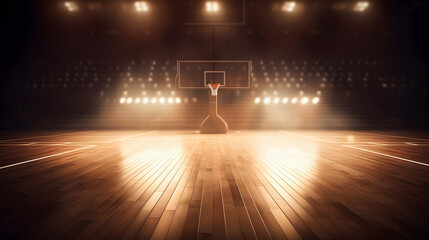 Wall Mural - Banner sports tournament Basketball, dark background with red sun light and sparks, copy space