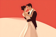 Minimalist Illustration Of Happy Bride And Groom