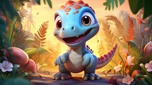 A Cartoon Character Of A Baby Dinosaur With A Playful Expression. AI Generative