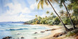 watercolour painting of the tropical beach landscape, a picturesque natural environment