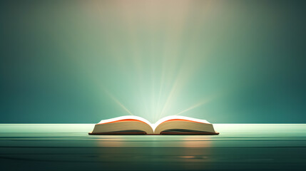 Wall Mural - Open holy book Bible on a glowing green background.