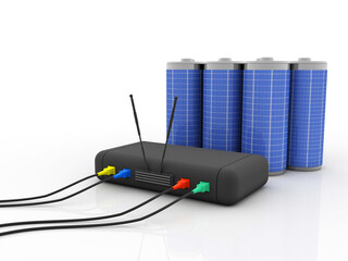 Poster - 3d rendering Transmitter WiFi with solar battery