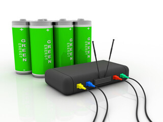 Poster - 3d rendering Transmitter WiFi with green energy battery

