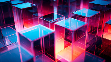 Poster - abstract nested technology illuminated boxes