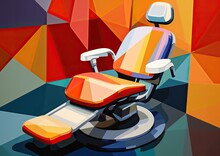 An Abstract Image Of A Dentist's Chair, Captured From A Bird's Eye View, With Vibrant Colors And