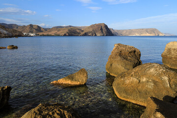 Beautiful view of El Cuervo Cove in Las Negras town, Almeria