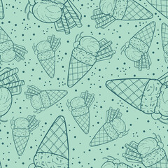 Two Scoops Line Art Ice Cream Illustration as Seamless Surface Pattern Design