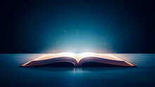 An Open Magic Book With Bright Sparkling Light Rays.