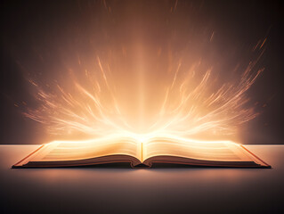 Wall Mural - Bright lighting coming out of book, knowledge is power, read more.