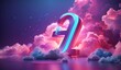 3d render, neon linear number one and colorful cloud glowing with pink blue neon light, abstract fantasy background genrative AI
