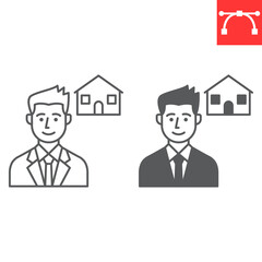 Aufkleber - Realtor line and glyph icon, real estate and businessman, estate agent vector icon, vector graphics, editable stroke outline sign, eps 10.
