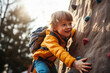 A child confidently climbing a climbing wall on the playground, highlighting physical activity and skill development