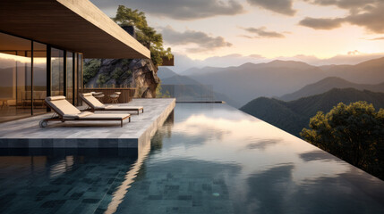 Swimming pool and patio outside modern house