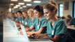 © visoot - Nursing students in their uniforms is study in front of a laptop at school.