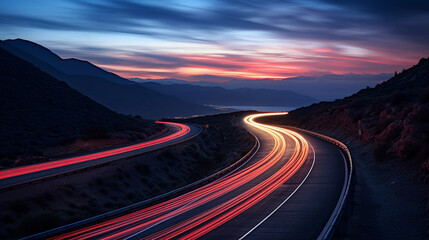 Long exposure shot of cars driving on a road by night