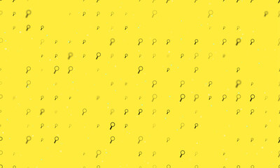 Poster - Seamless background pattern of evenly spaced black magnifier symbols of different sizes and opacity. Vector illustration on yellow background with stars