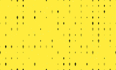 Poster - Seamless background pattern of evenly spaced black man symbols of different sizes and opacity. Vector illustration on yellow background with stars
