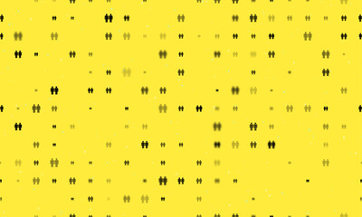 Poster - Seamless background pattern of evenly spaced black man with man symbols of different sizes and opacity. Vector illustration on yellow background with stars