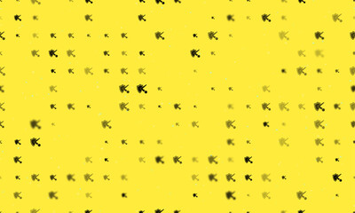 Poster - Seamless background pattern of evenly spaced black ball bounces off the shield symbols of different sizes and opacity. Vector illustration on yellow background with stars