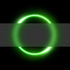 Poster - Green neon circle with glassmorphism effect vector illustration. Abstract luminous LED ring with blurred glass, shiny round frame of laser for poster or banner, futuristic techno presentation