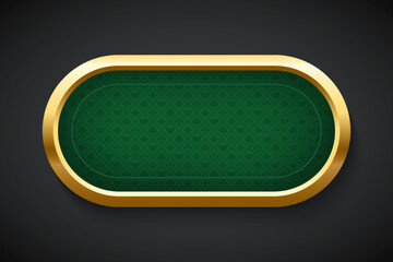 Poker green table background vector illustration. Realistic playing field with gold frame for game blackjack on black background. Casino concept