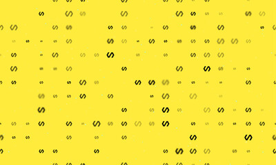 Poster - Seamless background pattern of evenly spaced black polymer symbols of different sizes and opacity. Vector illustration on yellow background with stars