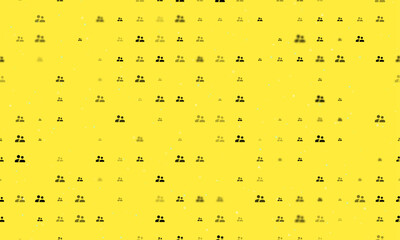 Poster - Seamless background pattern of evenly spaced black group symbols of different sizes and opacity. Vector illustration on yellow background with stars