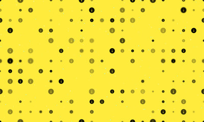 Poster - Seamless background pattern of evenly spaced black info symbols of different sizes and opacity. Vector illustration on yellow background with stars