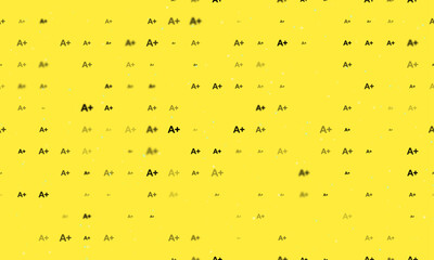 Poster - Seamless background pattern of evenly spaced black A plus symbols of different sizes and opacity. Vector illustration on yellow background with stars