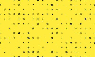 Poster - Seamless background pattern of evenly spaced black puzzle symbols of different sizes and opacity. Vector illustration on yellow background with stars