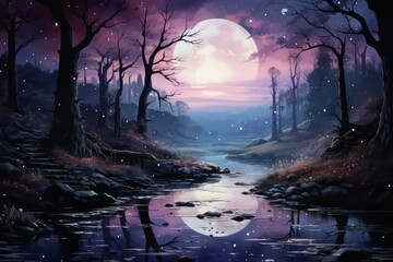 Wall Mural - landscape with moon