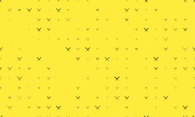 Poster - Seamless background pattern of evenly spaced black baseball bats symbols of different sizes and opacity. Vector illustration on yellow background with stars