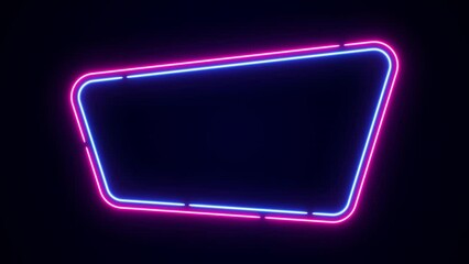 Poster - Animation of blue-pink neon square frame, rectangle shape, empty space, ultraviolet light, 80's retro style, fashion show stage, abstract background, illuminate frame design. Abstract cosmic vibrant