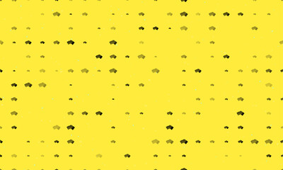 Poster - Seamless background pattern of evenly spaced black playing cards symbols of different sizes and opacity. Vector illustration on yellow background with stars