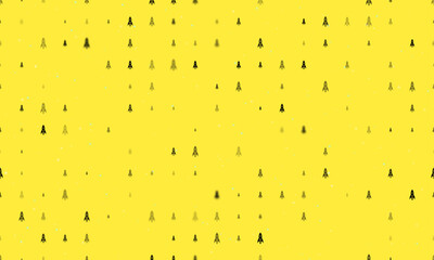Poster - Seamless background pattern of evenly spaced black rockets of different sizes and opacity. Vector illustration on yellow background with stars