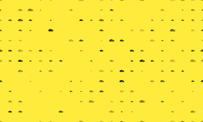 Poster - Seamless background pattern of evenly spaced black vintage car symbols of different sizes and opacity. Vector illustration on yellow background with stars