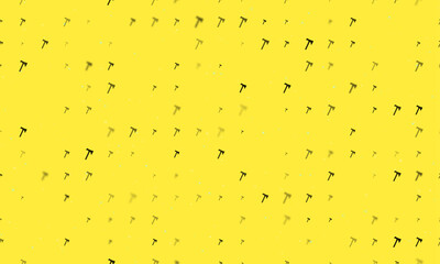 Poster - Seamless background pattern of evenly spaced black axe symbols of different sizes and opacity. Vector illustration on yellow background with stars