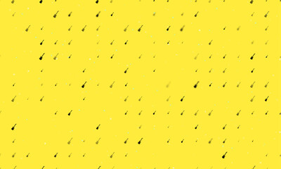 Poster - Seamless background pattern of evenly spaced black guitar symbols of different sizes and opacity. Vector illustration on yellow background with stars