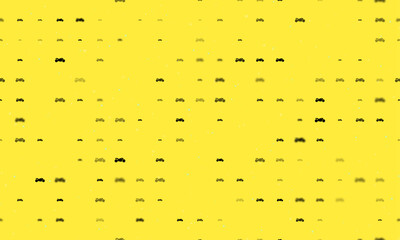Poster - Seamless background pattern of evenly spaced black bike symbols of different sizes and opacity. Vector illustration on yellow background with stars