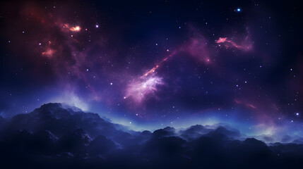 A breathtaking alien landscape featuring majestic mountains with two mesmerizing starlit cosmic backdrop.