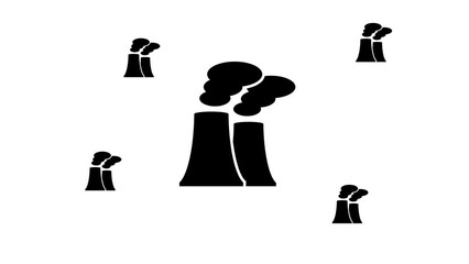 Poster - Zoom in and out animation the industrial pollution symbol. Large black symbol in the center and four small symbols around. Seamless looped 4k animation on white background