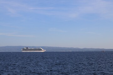 Wall Mural - Picturesque view of calm sea with ferry