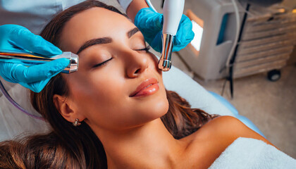 Hydrafacial skin treatment for anti-aging and rejuvenation of the skin, Close-up of cosmetic treatment on female patient