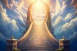 stairway to heaven in glory, gates of Paradise, meeting God, symbol of Christianity, Generative AI