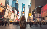 Fototapeta Uliczki - Young female tourist backpacker travelling aroung the world. Travel Destination - New York, USA