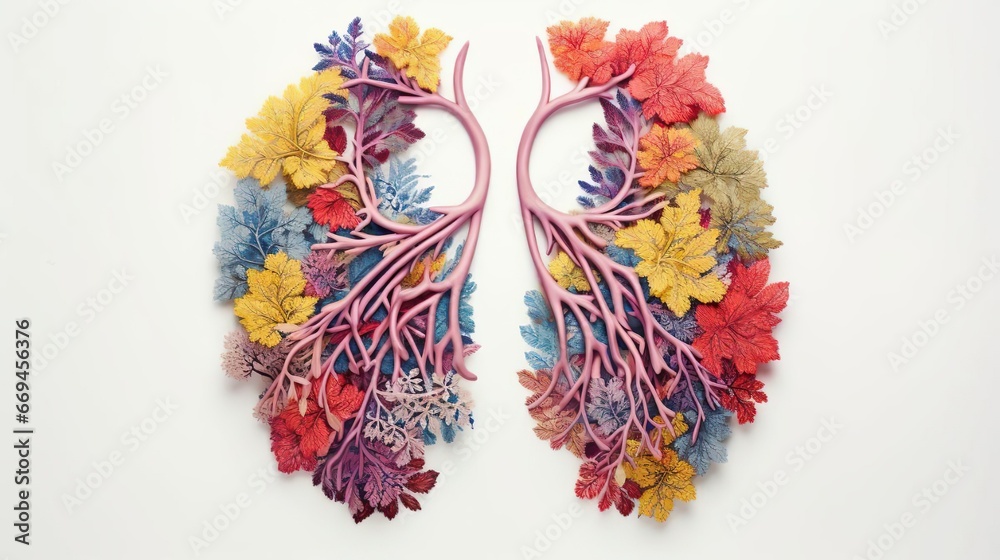 Fotografie Human lungs with flower and leaves. Environmental nature eco ...