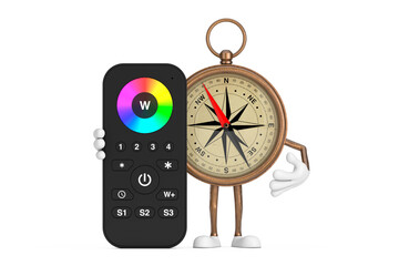 Aufkleber - Antique Vintage Brass Compass Cartoon Person Character Mascot with Infrared Remote Lighting Control for RGB Led Lamp or RGB Strip. 3d Rendering