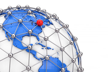 Aufkleber - Global Network Connection Concept. World Map Earth Globe with Point Spheres and Connection Lines. 3d Rendering