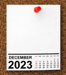 Aufkleber - Calendar December 2023 on Blank Note Paper. 3d Rendering