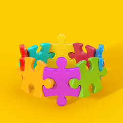 Poster - Success Teamwork Concept. Jigsaw Puzzle Connected Together in a Circle. 3d Rendering